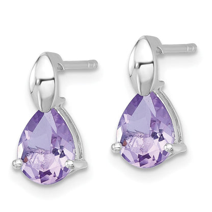 Sterlingsilber Rhodiniert Poliert Amethyst Tropfen Stecker Ohrhänger