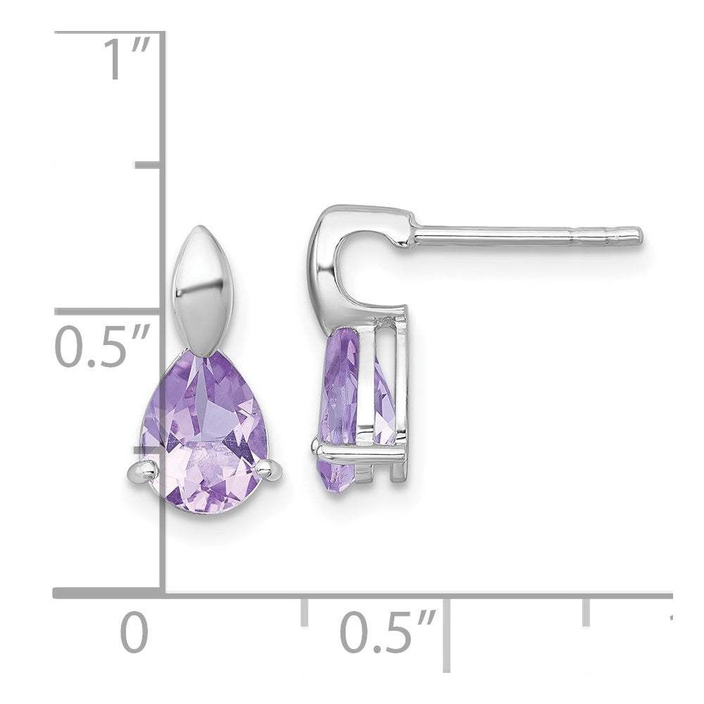 Sterlingsilber Rhodiniert Poliert Amethyst Tropfen Stecker Ohrhänger