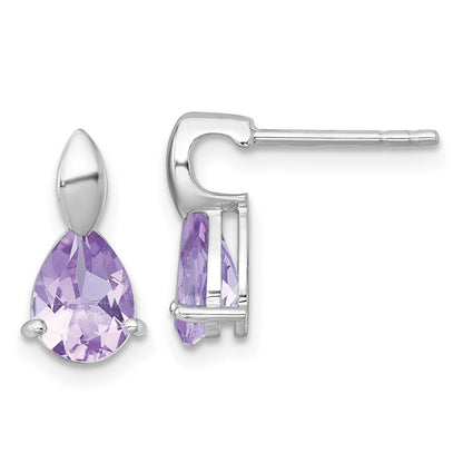 Sterlingsilber Rhodiniert Poliert Amethyst Tropfen Stecker Ohrhänger