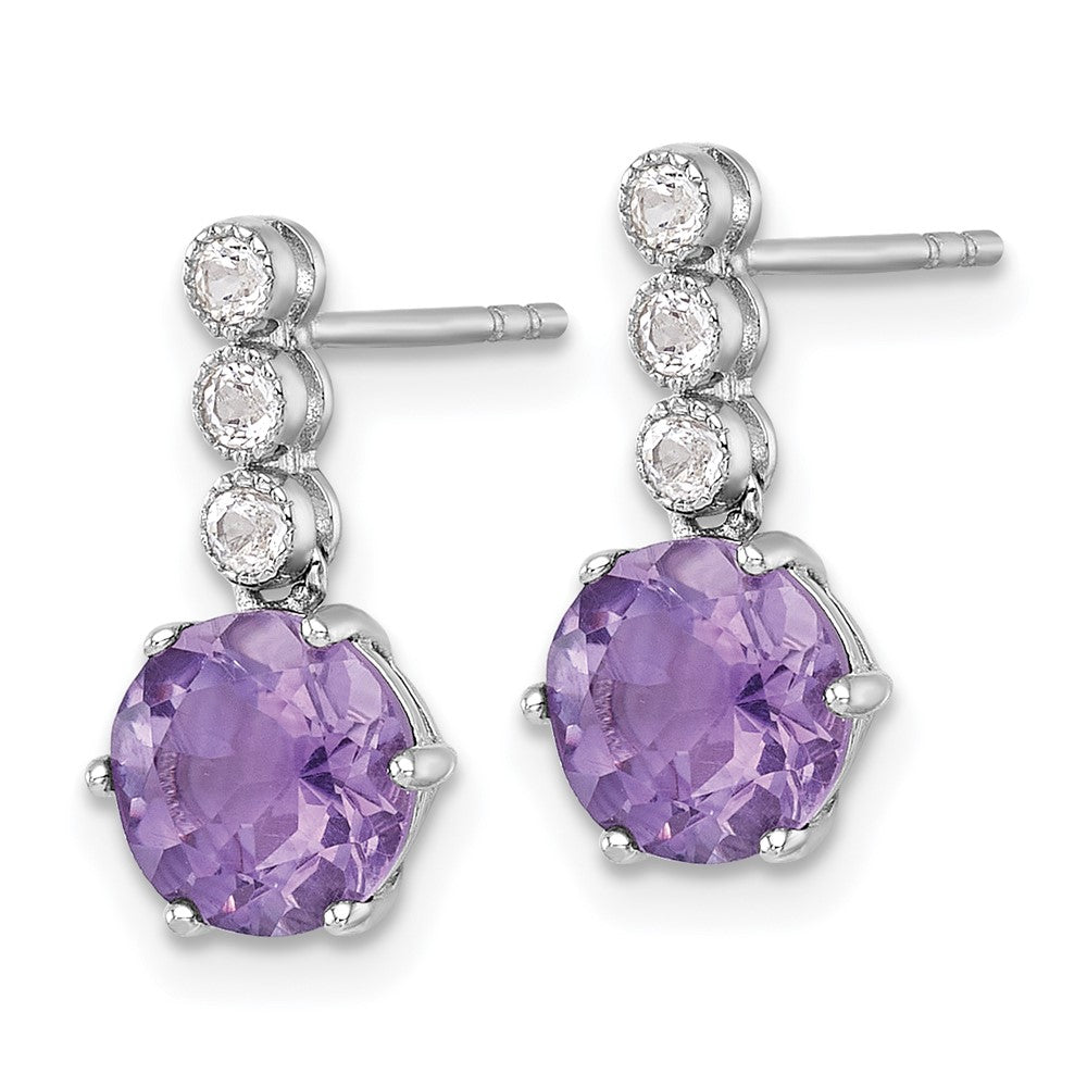 Sterlingsilber Rhodiniert Amethyst und Weiß Topas Stecker Ohrhänger