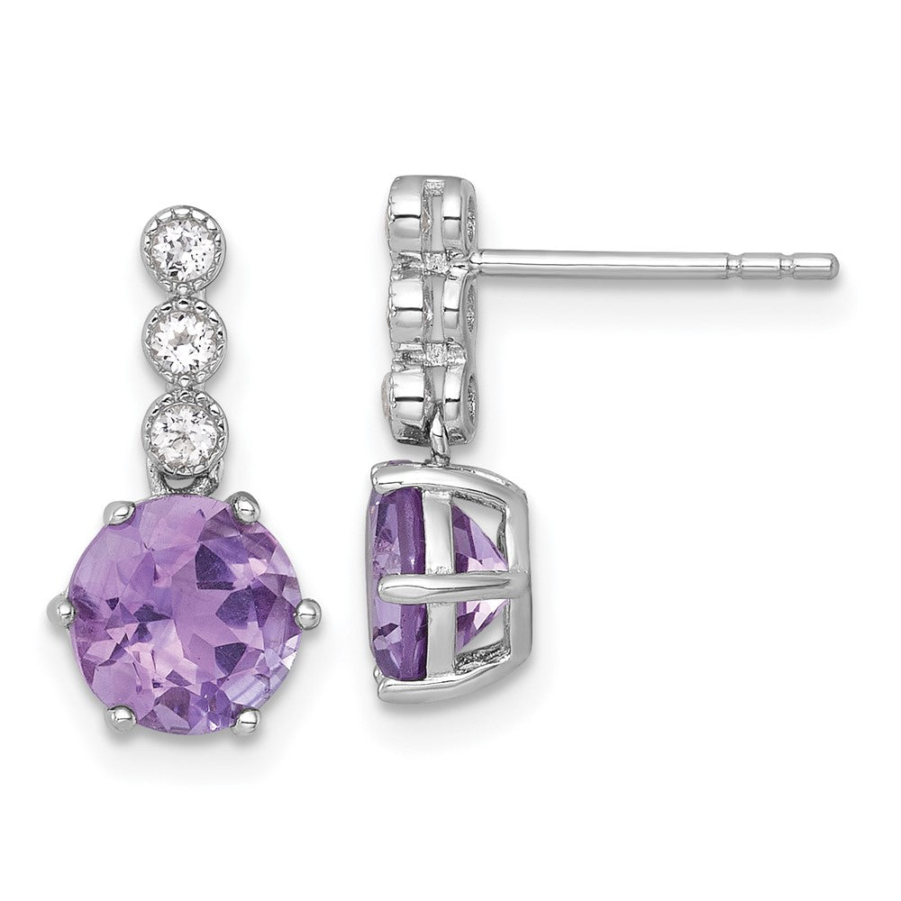 Sterlingsilber Rhodiniert Amethyst und Weiß Topas Stecker Ohrhänger