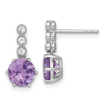 Sterlingsilber Rhodiniert Amethyst und Weiß Topas Stecker Ohrhänger