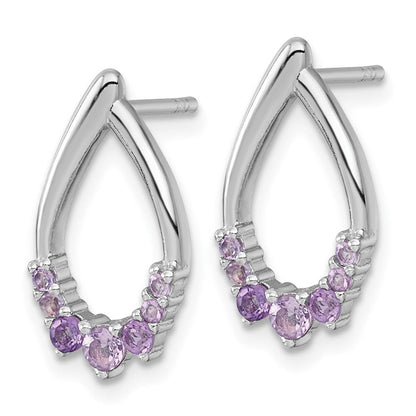Sterlingsilber Rhodiniert Poliert Amethyst Tropfen Ohrstecker