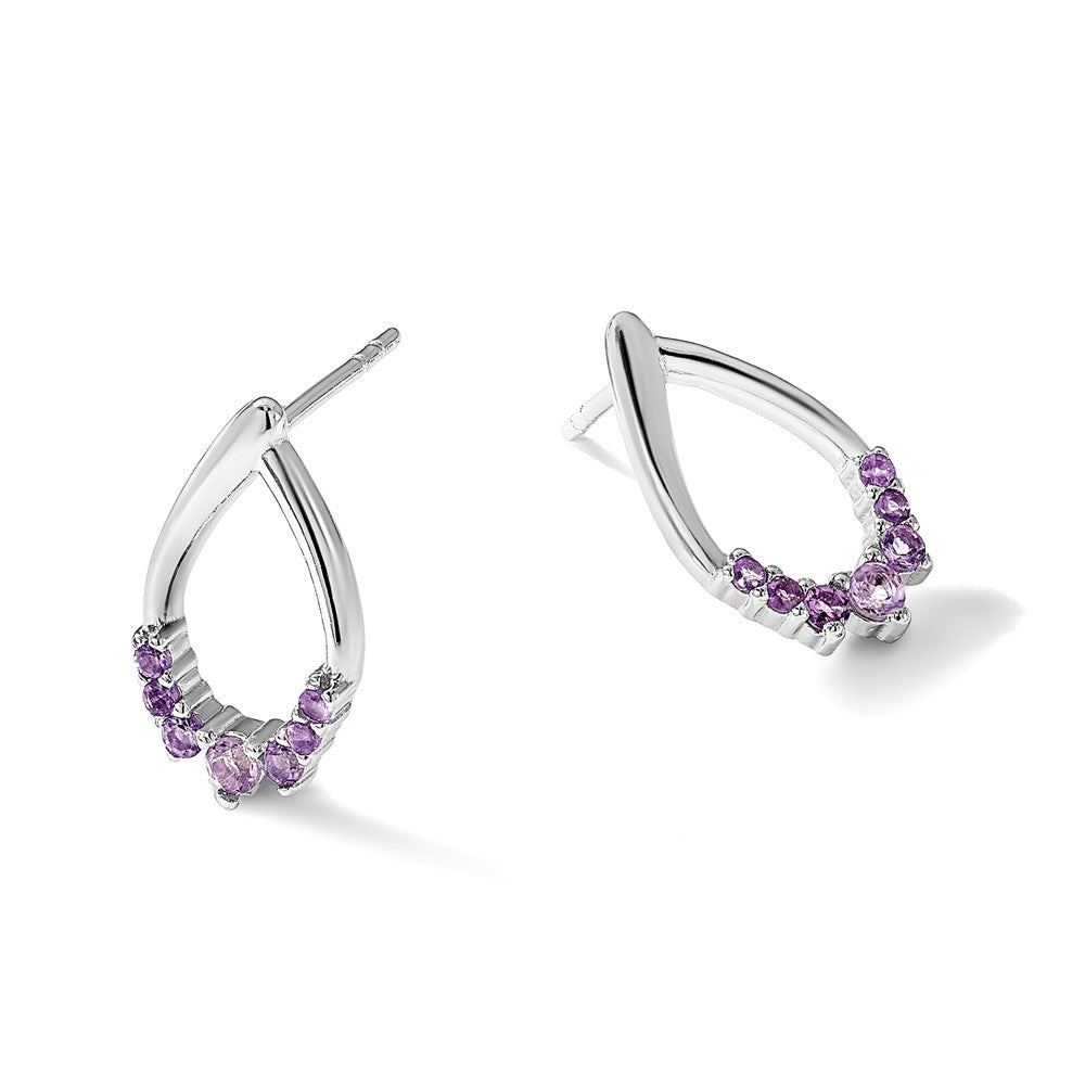 Sterlingsilber Rhodiniert Poliert Amethyst Tropfen Ohrstecker