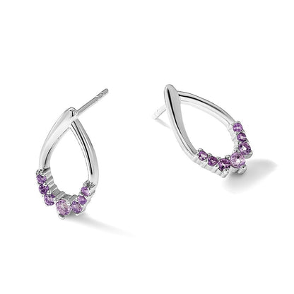 Sterlingsilber Rhodiniert Poliert Amethyst Tropfen Ohrstecker