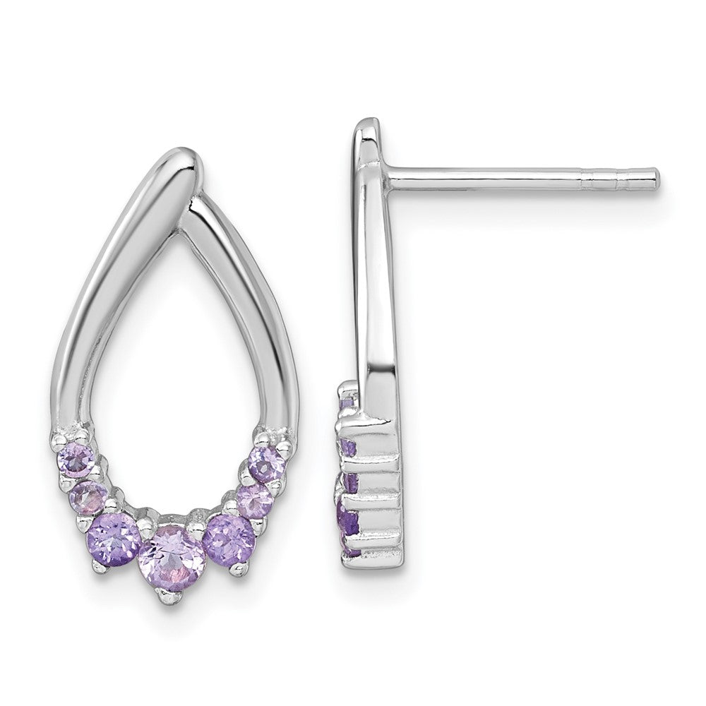 Sterlingsilber Rhodiniert Poliert Amethyst Tropfen Ohrstecker