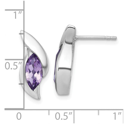 Sterlingsilber Rhodiniert Poliert Amethyst Tropfen Ohrstecker
