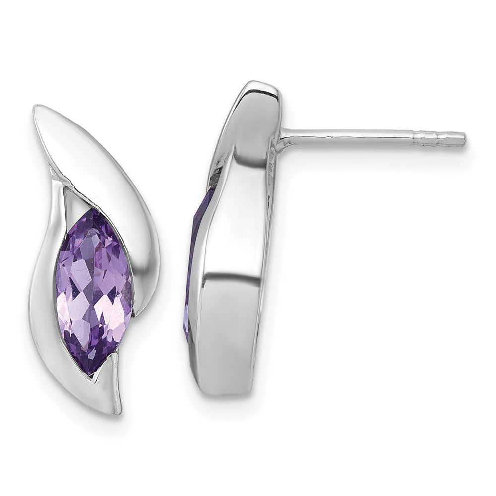 Sterlingsilber Rhodiniert Poliert Amethyst Tropfen Ohrstecker