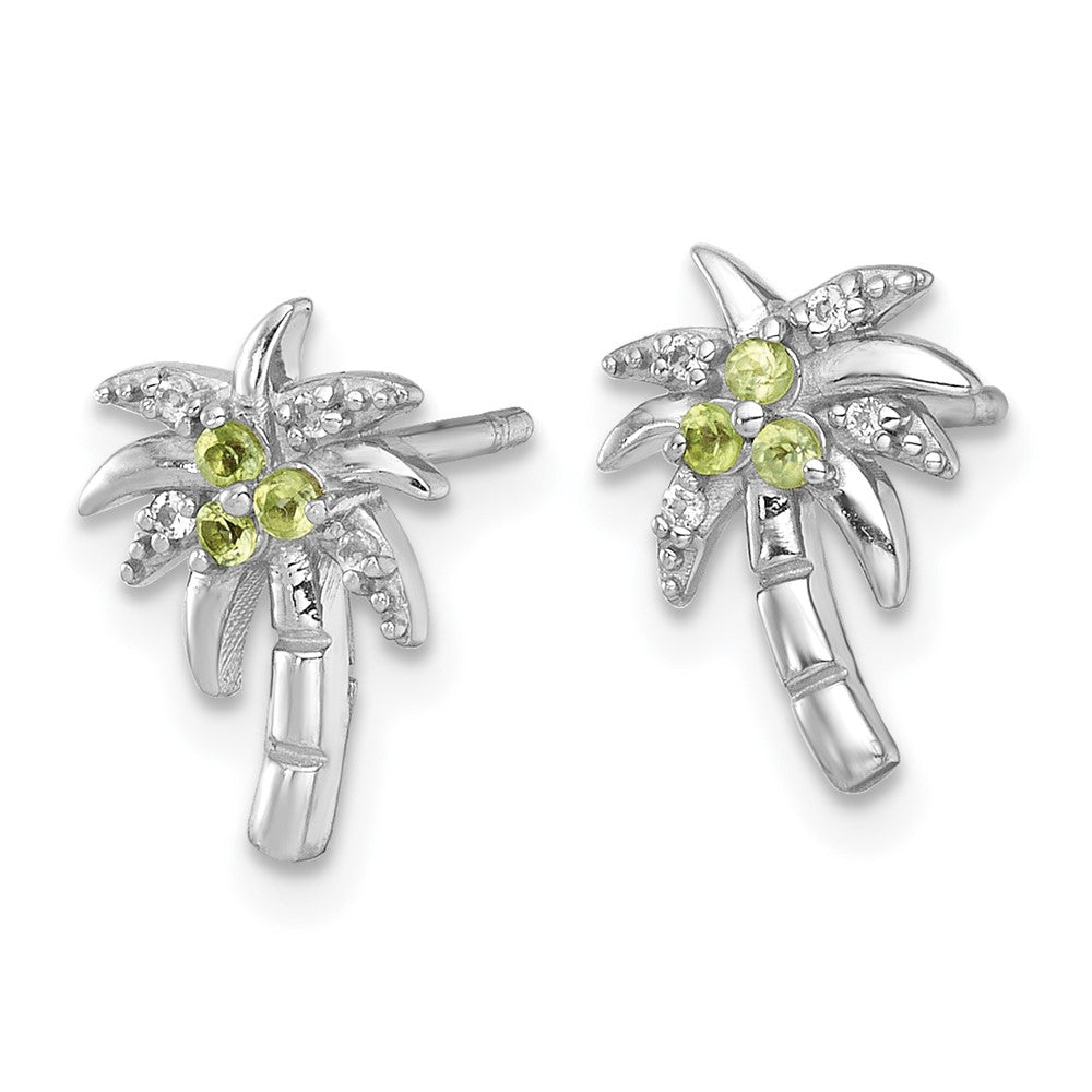 Sterlingsilber Rhodiniert Poliert & Gerillt Peridot & Gewicht Palme Baum Ohrstecker
