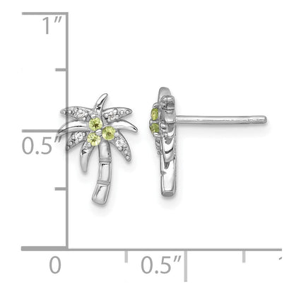 Sterlingsilber Rhodiniert Poliert & Gerillt Peridot & Gewicht Palme Baum Ohrstecker