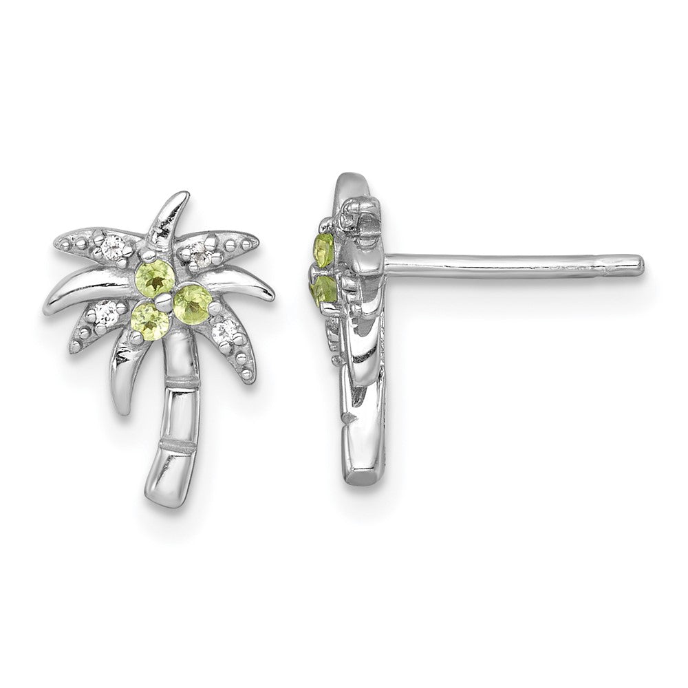 Sterlingsilber Rhodiniert Poliert & Gerillt Peridot & Gewicht Palme Baum Ohrstecker