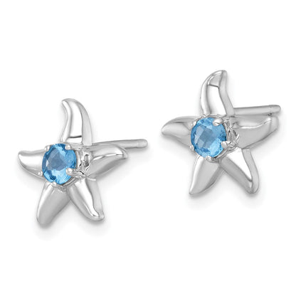 Sterlingsilber Rhodiniert Licht Schweizer Blautopas Seestern Ohrstecker