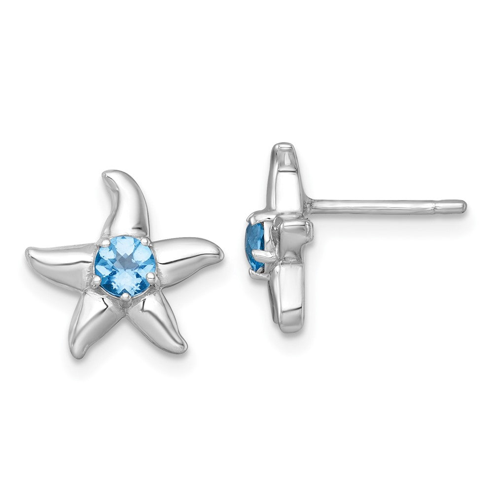 Sterlingsilber Rhodiniert Licht Schweizer Blautopas Seestern Ohrstecker