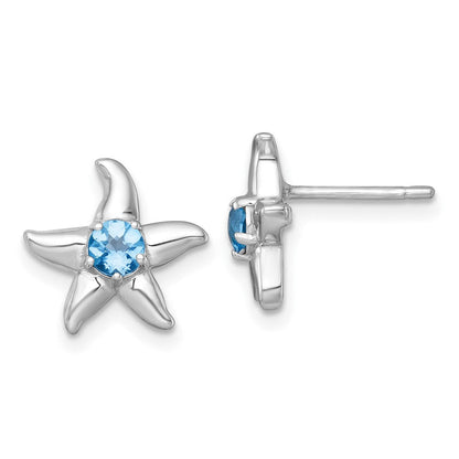 Sterlingsilber Rhodiniert Licht Schweizer Blautopas Seestern Ohrstecker