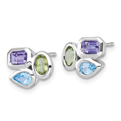 Sterlingsilber Rhodiniert Poliert Blautopas /peridot/amethyst Ohrstecker
