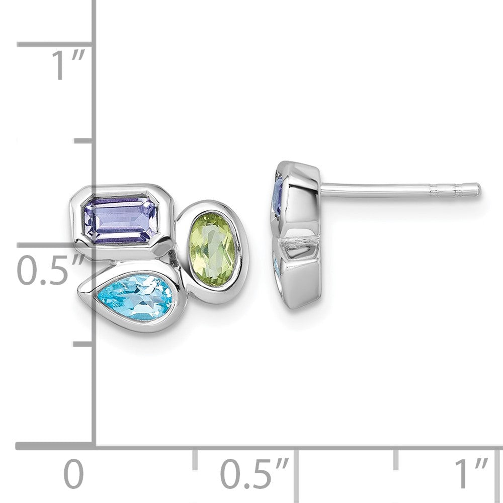 Sterlingsilber Rhodiniert Poliert Blautopas /peridot/amethyst Ohrstecker