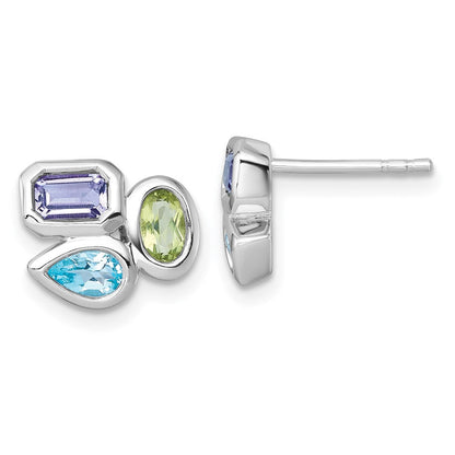 Sterlingsilber Rhodiniert Poliert Blautopas /peridot/amethyst Ohrstecker