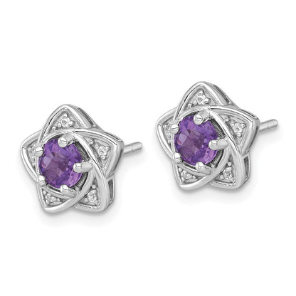 Sterlingsilber Rhodiniert Poliert Amethyst & Weiß Topas Stern Ohrstecker