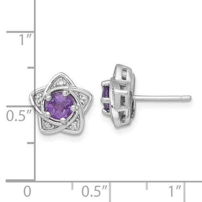 Sterlingsilber Rhodiniert Poliert Amethyst & Weiß Topas Stern Ohrstecker