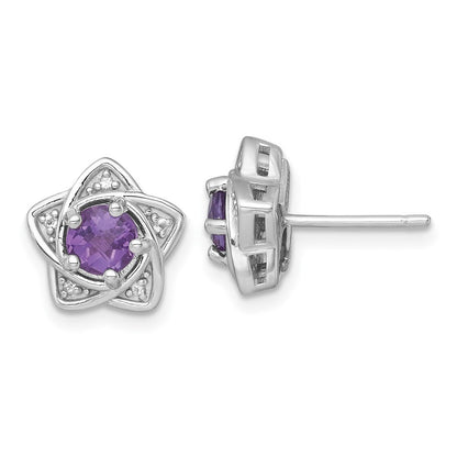 Sterlingsilber Rhodiniert Poliert Amethyst & Weiß Topas Stern Ohrstecker