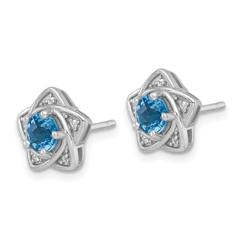 Sterlingsilber Rhodiniert Poliert Licht Schweizer Blau & Weiß Topas Stern Ohrstecker