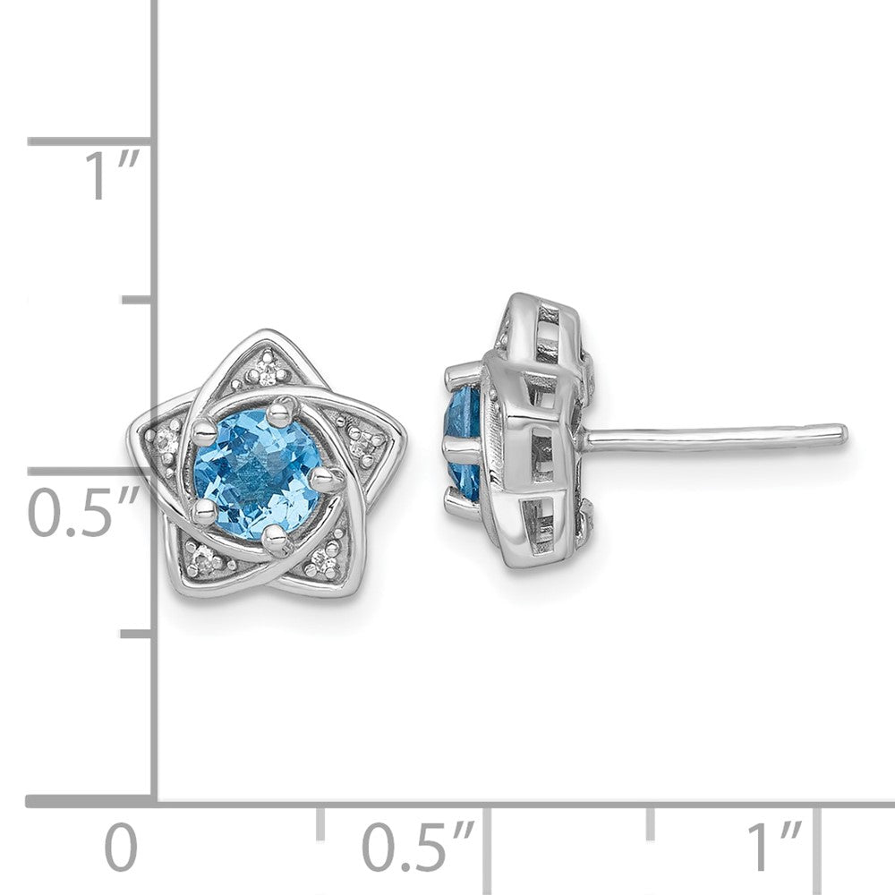 Sterlingsilber Rhodiniert Poliert Licht Schweizer Blau & Weiß Topas Stern Ohrstecker