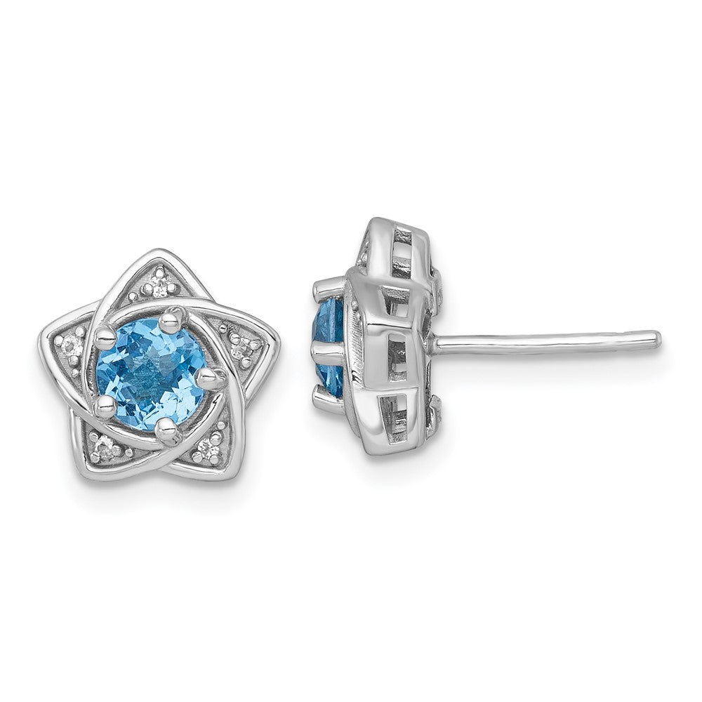 Sterlingsilber Rhodiniert Poliert Licht Schweizer Blau & Weiß Topas Stern Ohrstecker