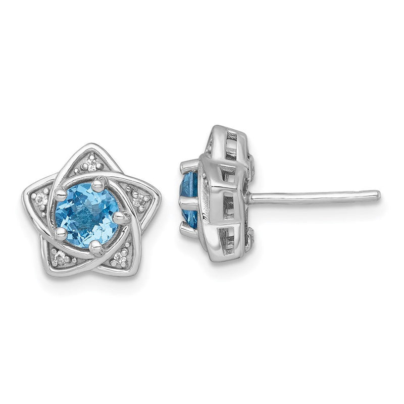 Sterlingsilber Rhodiniert Poliert Licht Schweizer Blau & Weiß Topas Stern Ohrstecker