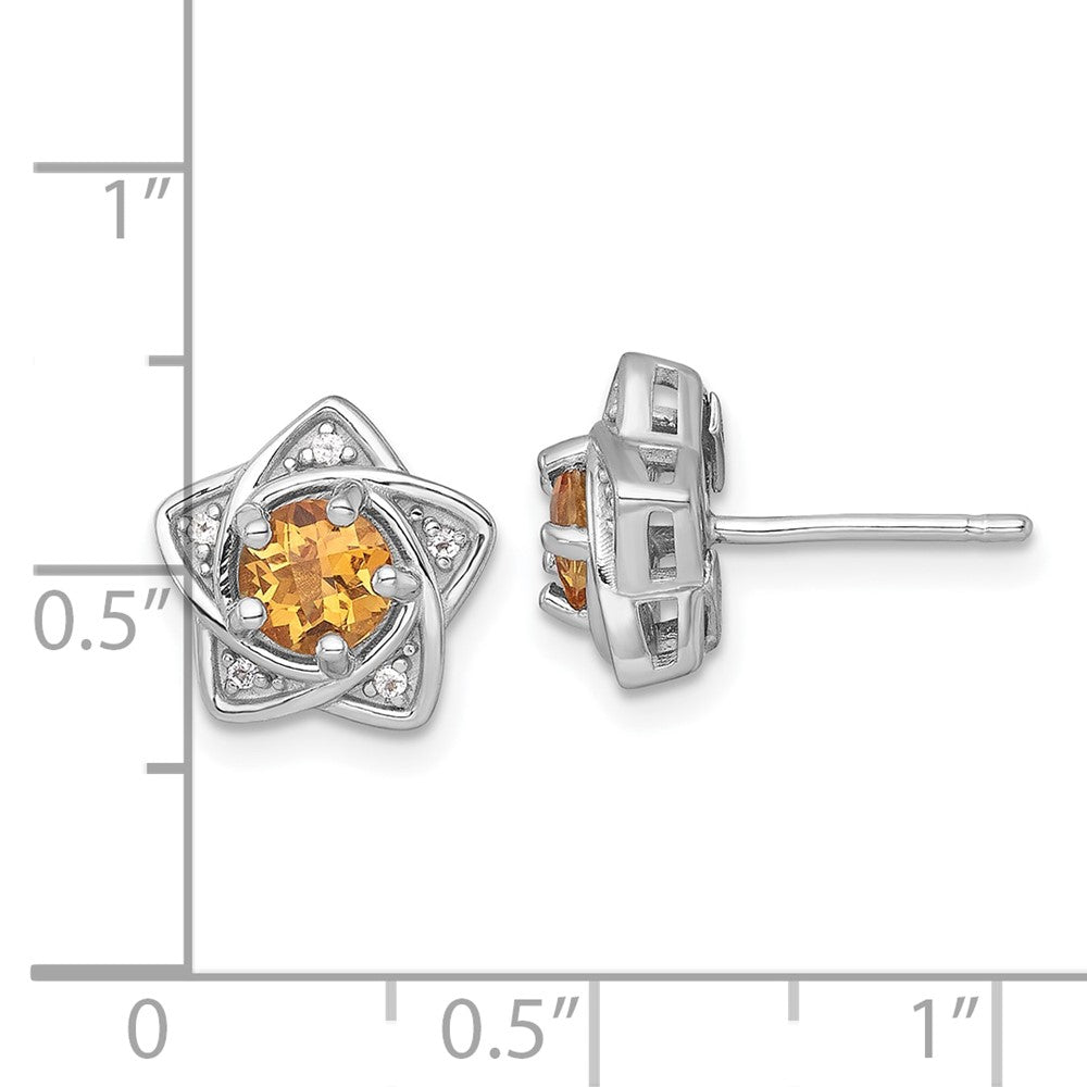 Sterlingsilber Rhodiniert Poliert Citrin & Weiß Topas Stern Ohrstecker