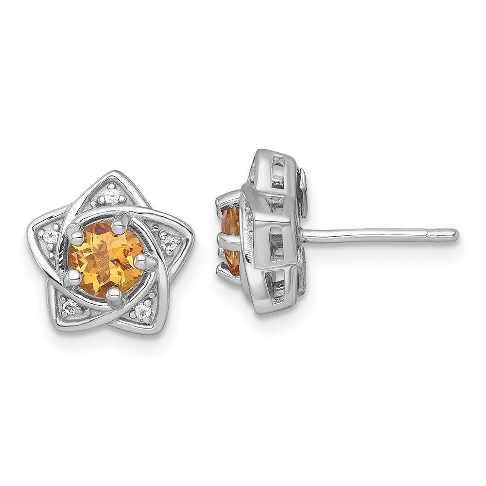 Sterlingsilber Rhodiniert Poliert Citrin & Weiß Topas Stern Ohrstecker
