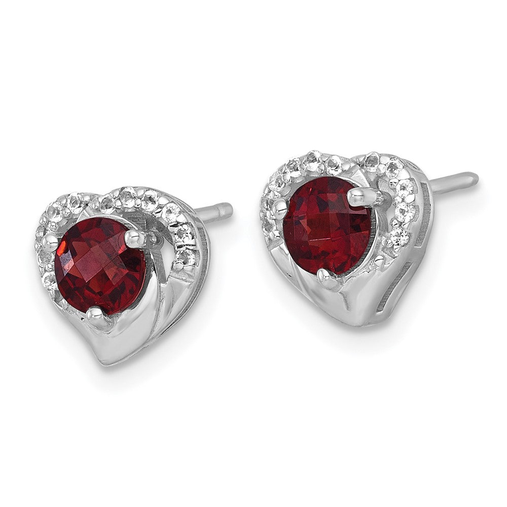 Sterlingsilber Rhodiniert Granat & Weiß Topas Herz Ohrstecker