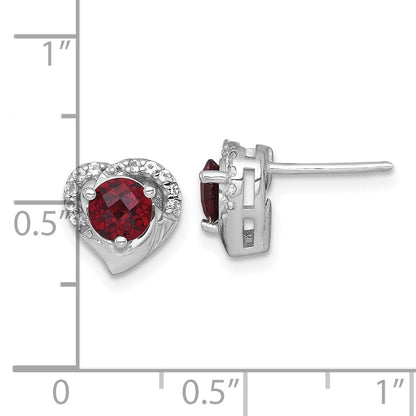Sterlingsilber Rhodiniert Granat & Weiß Topas Herz Ohrstecker