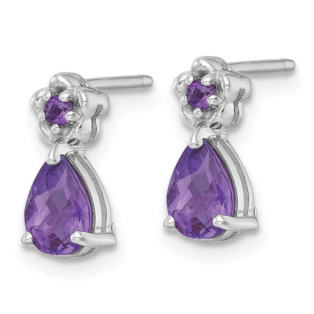 Sterlingsilber Rhodiniert Amethyst Tropfen & Blume Ohrstecker