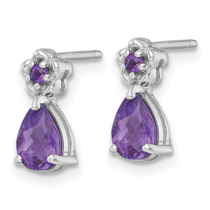 Sterlingsilber Rhodiniert Amethyst Tropfen & Blume Ohrstecker