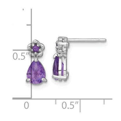 Sterlingsilber Rhodiniert Amethyst Tropfen & Blume Ohrstecker