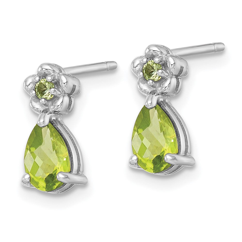 Sterlingsilber Rhodiniert Peridot Tropfen & Blume Ohrstecker