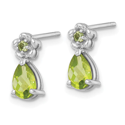 Sterlingsilber Rhodiniert Peridot Tropfen & Blume Ohrstecker