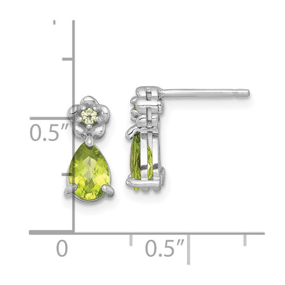 Sterlingsilber Rhodiniert Peridot Tropfen & Blume Ohrstecker
