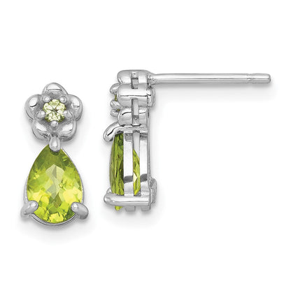 Sterlingsilber Rhodiniert Peridot Tropfen & Blume Ohrstecker