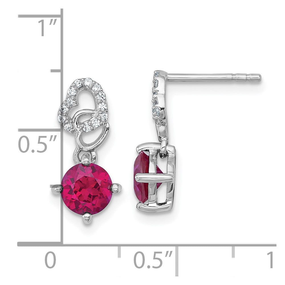 Sterlingsilber Rhodiniert Poliert Cr. Rubin & Zirkonia Herz Stecker Ohrhänger