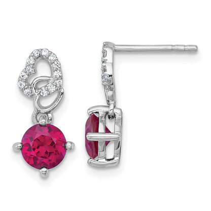 Sterlingsilber Rhodiniert Poliert Cr. Rubin & Zirkonia Herz Stecker Ohrhänger