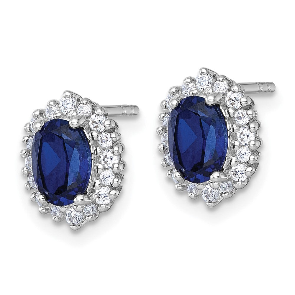 Sterlingsilber Rhodiniert Poliert Cr. Saphir Zirkonia Oval Heiligenschein Ohrstecker