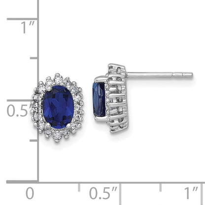 Sterlingsilber Rhodiniert Poliert Cr. Saphir Zirkonia Oval Heiligenschein Ohrstecker