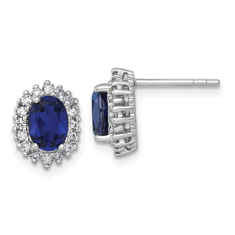 Sterlingsilber Rhodiniert Poliert Cr. Saphir Zirkonia Oval Heiligenschein Ohrstecker