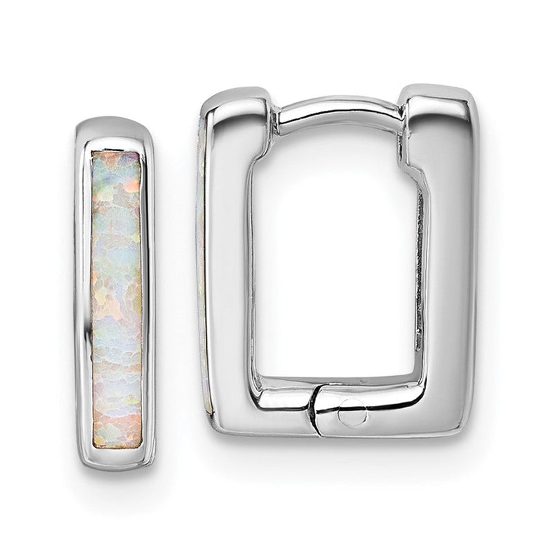 Sterlingsilber Rhodiniert Erzeugt Opal Quadratisch Creolen