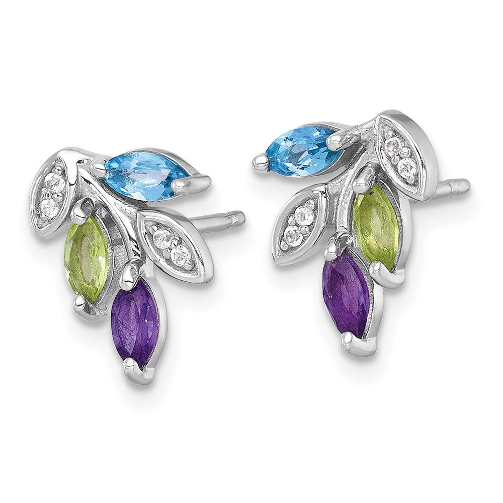 Sterlingsilber Rhodiniert Amethyst/blue Weiß Topas/peridot Blatt Ohrstecker
