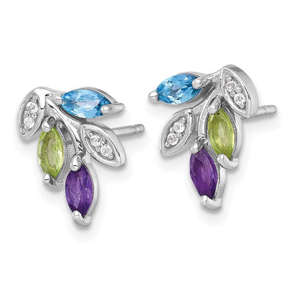Sterlingsilber Rhodiniert Amethyst/blue Weiß Topas/peridot Blatt Ohrstecker