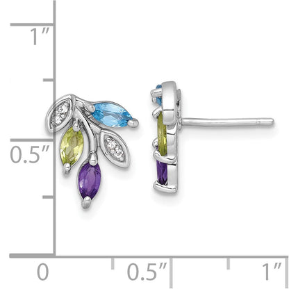 Sterlingsilber Rhodiniert Amethyst/blue Weiß Topas/peridot Blatt Ohrstecker