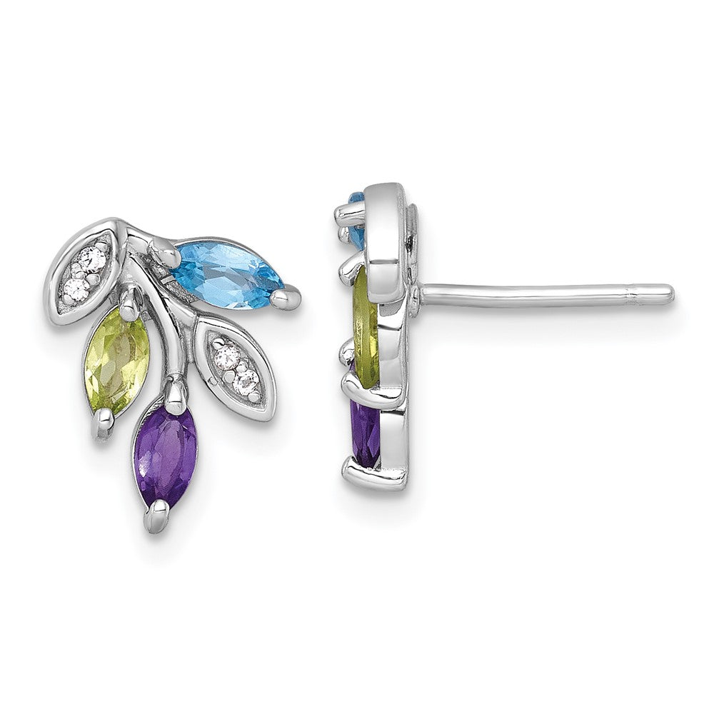 Sterlingsilber Rhodiniert Amethyst/blue Weiß Topas/peridot Blatt Ohrstecker