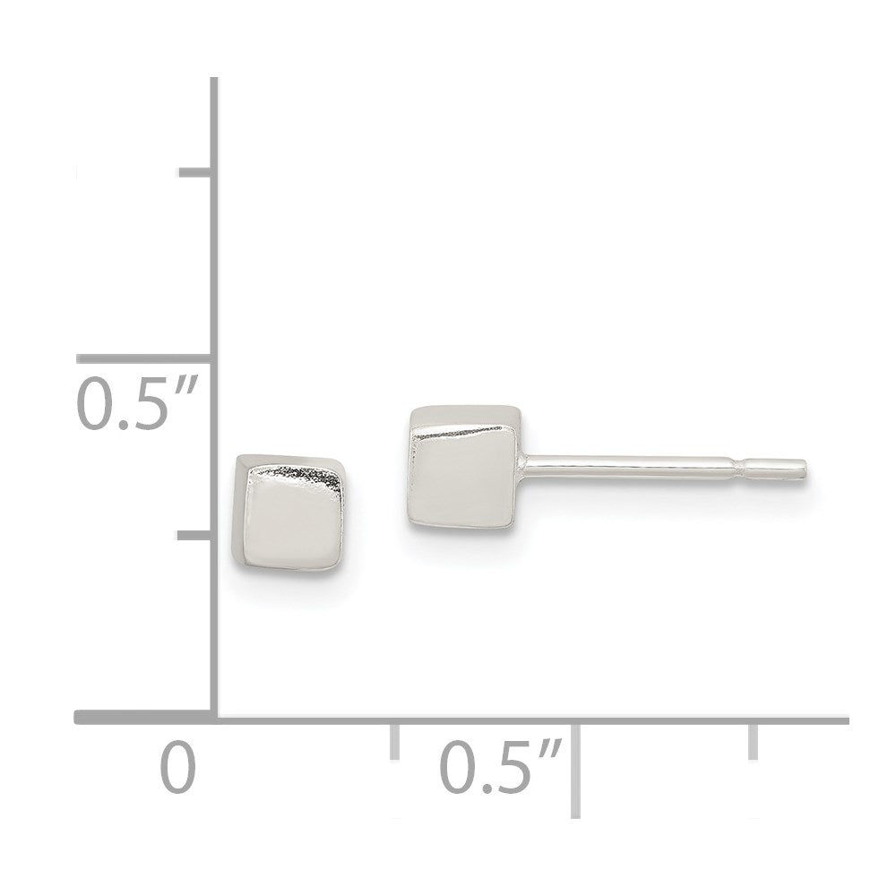 Sterlingsilber Poliert 4mm Quadratisch Cube Ohrringe